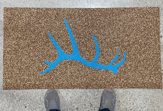 24x46 Custom Door Mat Elk Antler Brown Turquoise